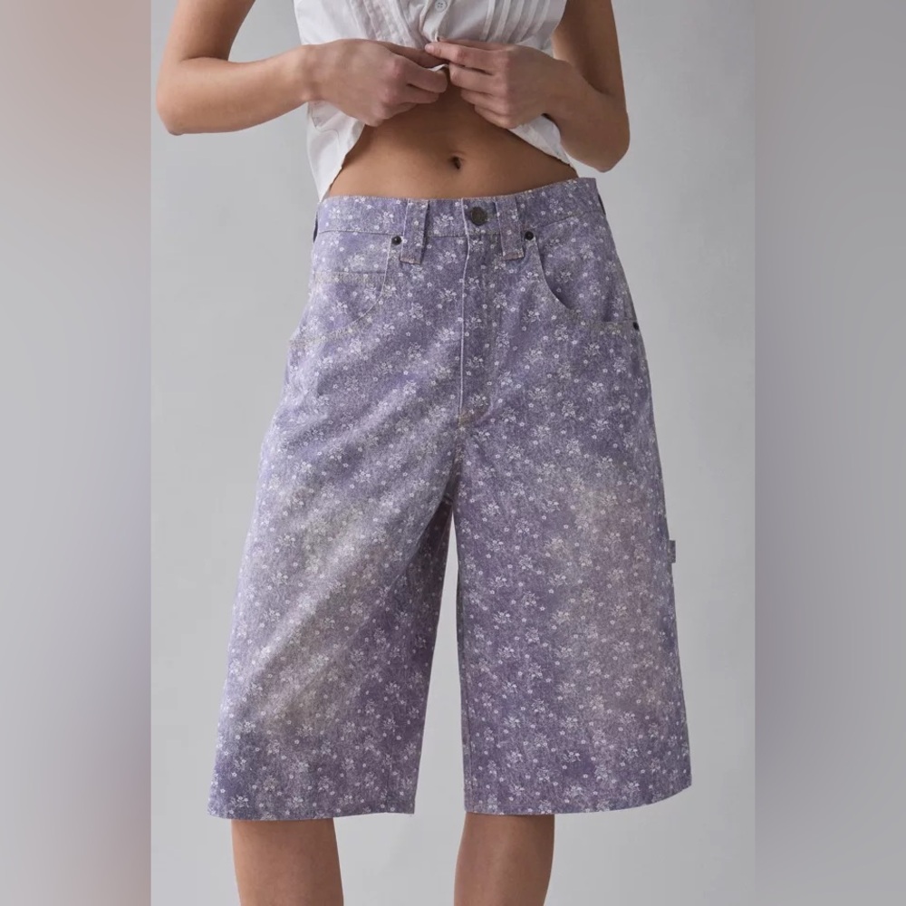 Urban Outfitters Lavender Floral Wide-Leg Jean Shorts